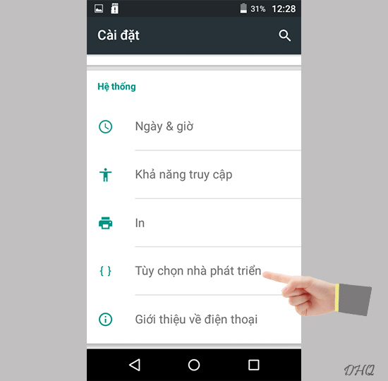 Chọn tùy chọn nhà phát triển